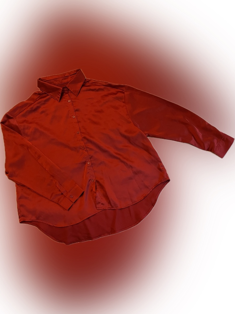 Womens Red Satin Button-Up Shirt